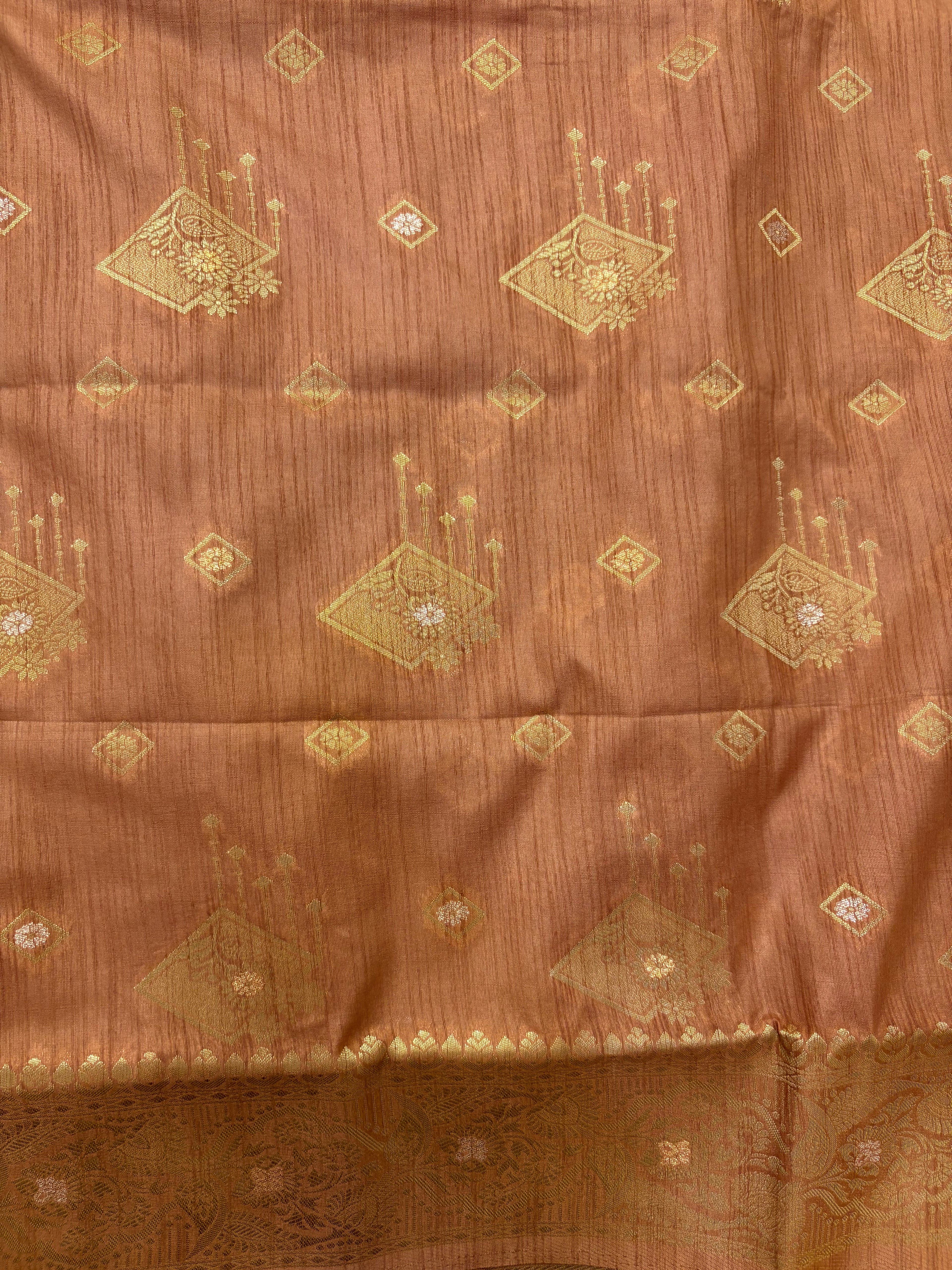 Champagne Gold Tussar Silk Saree with Antique Zari Weaving & Intricate Paisley Pallu