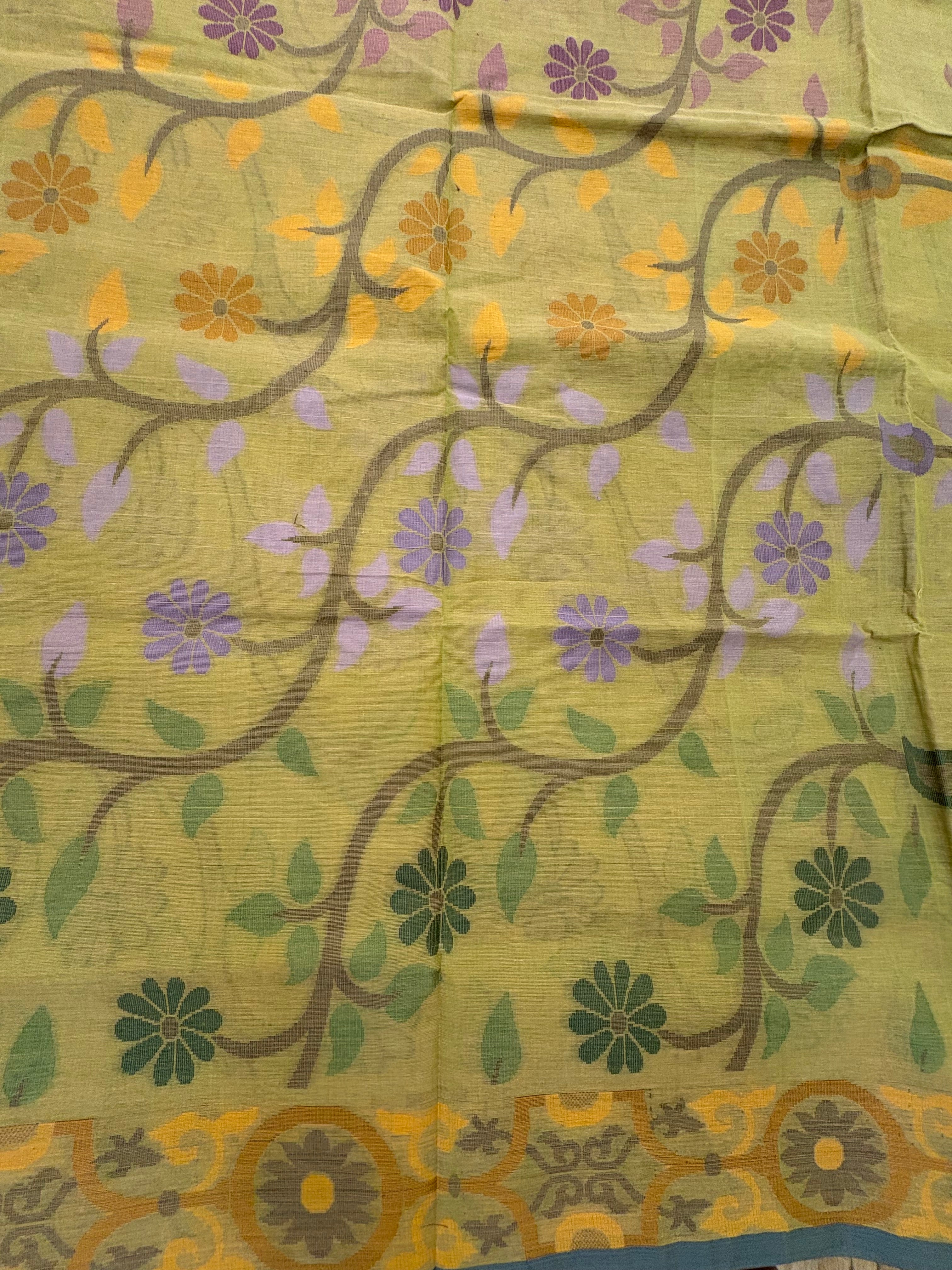 Contemporary Bengal Tant: Hand-Woven Floral Vine Saree