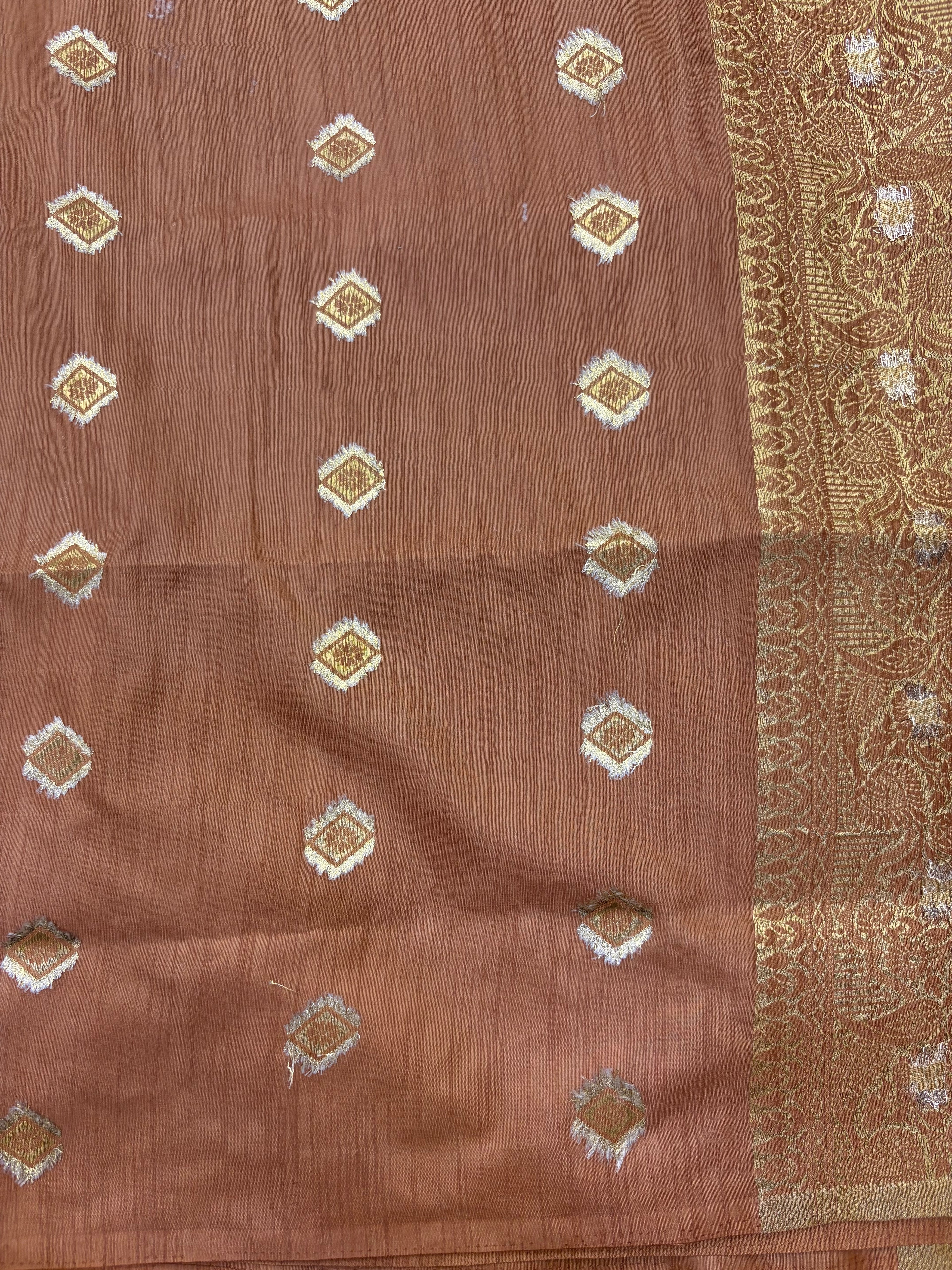 Champagne Gold Tussar Silk Saree with Antique Zari Weaving & Intricate Paisley Pallu